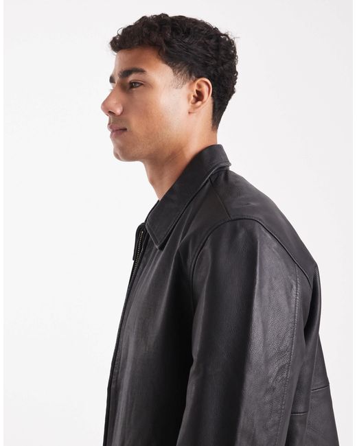 Blouson harrington en cuir avec fermeture éclair double sens Jack & Jones pour homme en coloris Black