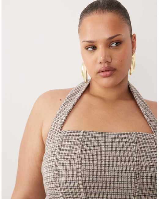 ASOS Gray Asos Design Curve Brushed Halterneck Corset Top