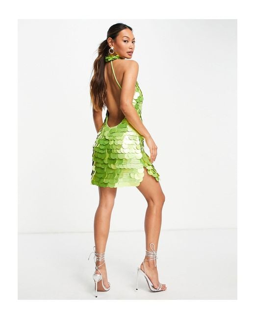 ASOS Disc Sequin Halter Mini Dress in Green | Lyst