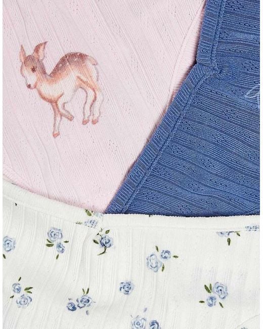 Confezione Da 3 Slip Traforati Con Stampa Di Coniglietti E Fiori di Daisy Street in Blue