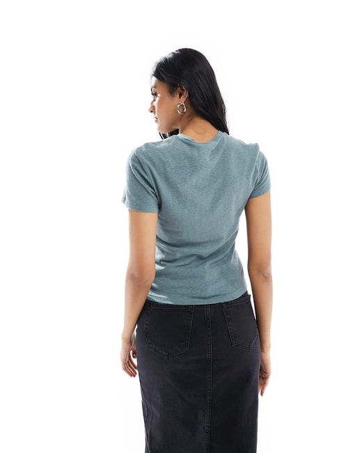 T-shirt ajusté en lin mélangé - gris cendré/ Weekday en coloris Blue