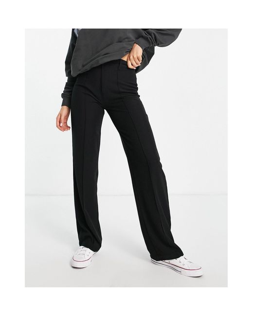 Pull&Bear High Waisted Tailored Straight Leg Trouser in Black | Lyst