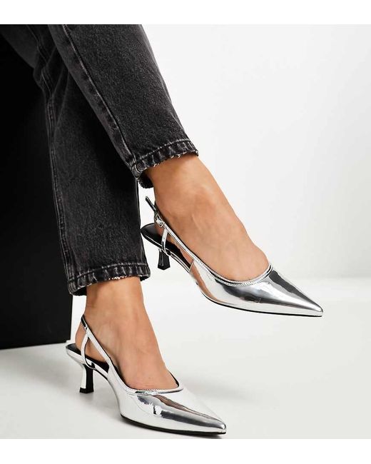 Asos Design Wide Fit White Strut Slingback Kitten Heeled Shoes