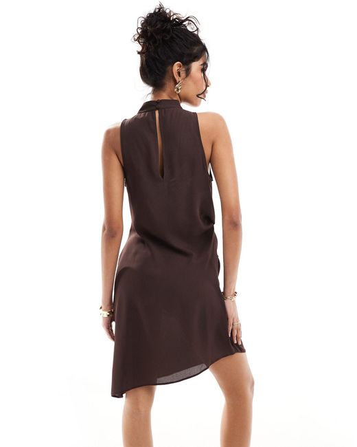 ASOS Brown Cowl Neck Drape Asymmetric Midi Dress