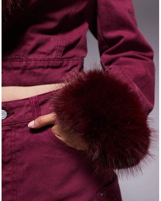 AFRM Red Margot Faux Fur Denim Jacket