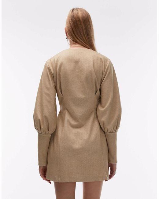 ASOS Natural Sculpted Puff Sleeve Blazer Mini Dress