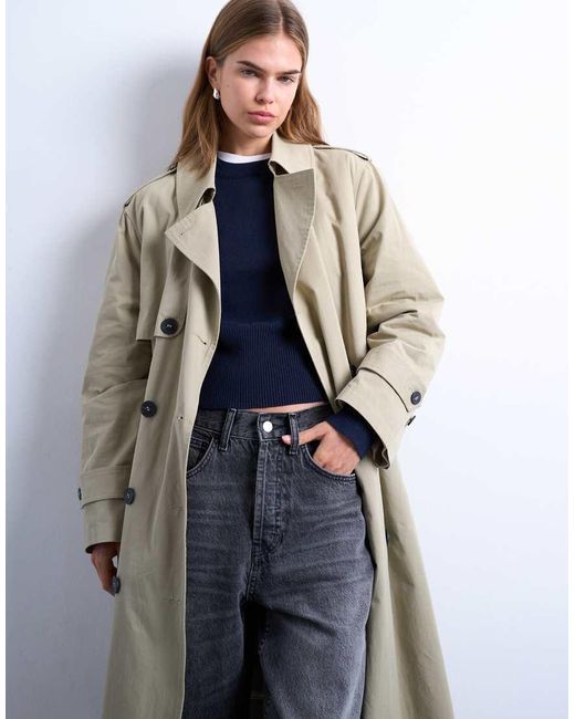 TOPSHOP White 2 In 1 Borg Trench With Detachable Lining In Stone