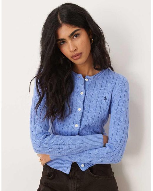 Polo Ralph Lauren Blue Icon Logo Cotton Cable Knit Cardigan