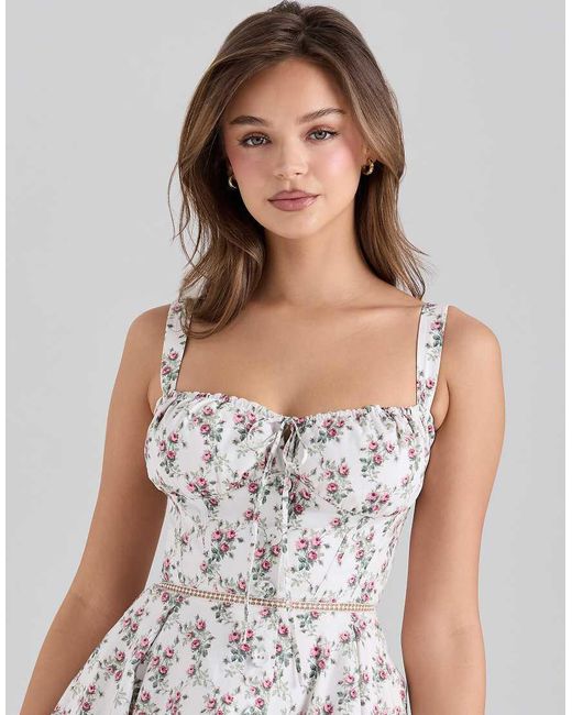House Of Cb White Calia Print Stretch Cotton Mini Dress