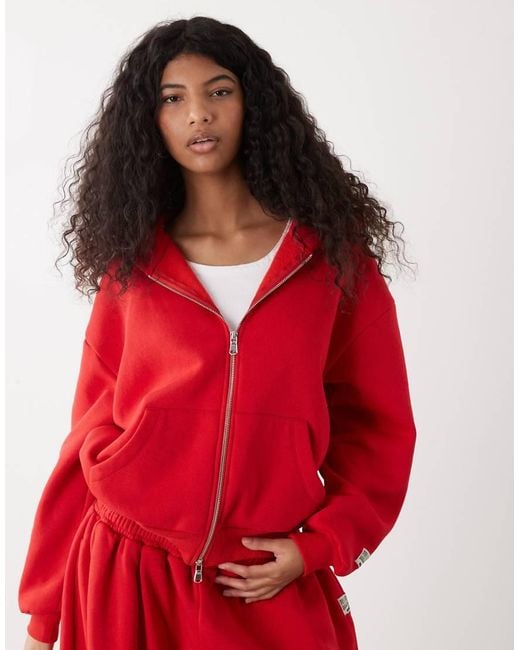 Collusion Red Boxy Zip Through Hoodie