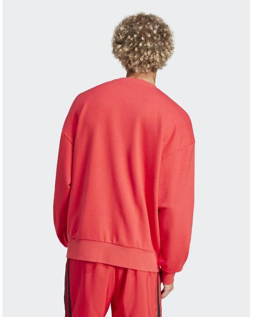 Adidas Originals Red Essentials Loose Fit 3 Bar Logo Sweatshirt for men