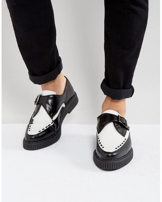 ASOS Monk Creeper Shoes In Black And White Leather for men