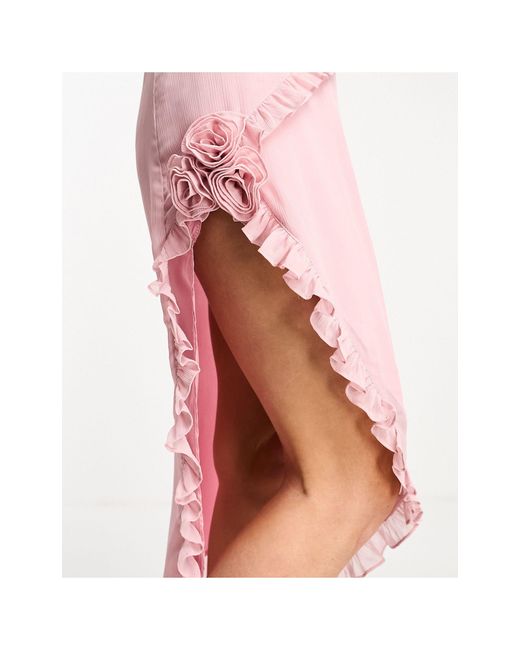 Motel Pink Corsage Detail Asymmetric Bandeau Mini Dress