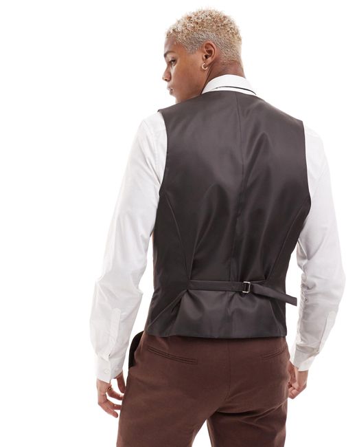 ASOS Brown Slim With Linen Suit Waistcoat for men