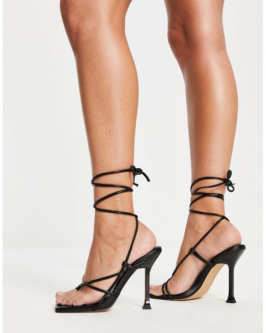 black ghillie tie block heel sandals