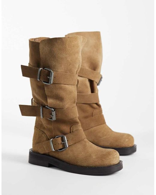 ASOS Brown Clover Boho Buckle Slouchy Knee Boots