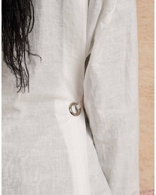 Ghospell White Oversized Tie Shirt