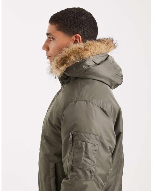 Hollister Gray Heavyweight Military Hooded Fur Jacket for men