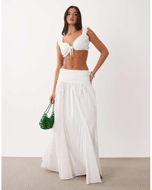 Wanderdoll White Emmy Cotton Broderie Foldover Waist Maxi Skirt Co-ord
