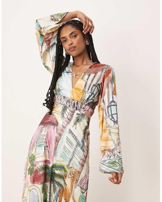 Isabelle Pennington Edmead Natural Isabelle Pennington-Edmead Nevis Satin Kimono Sleeve Maxi Dress