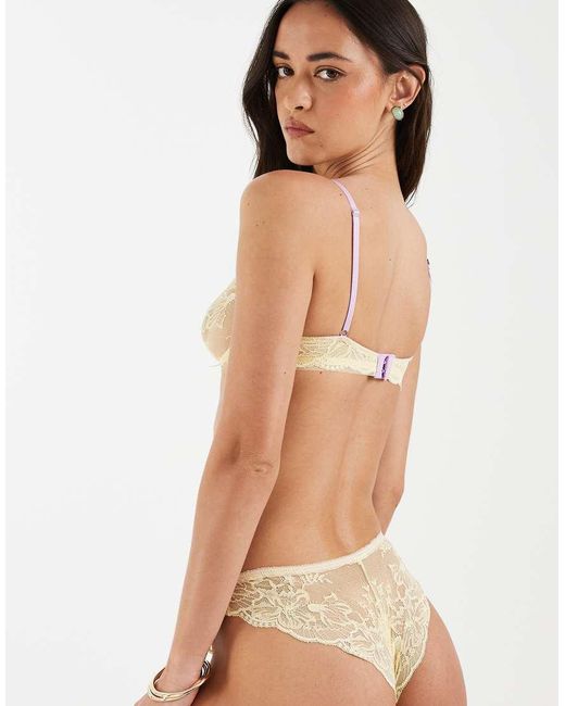 ASOS Natural Stevie Lace Brazilian Briefs With Contrast Trims