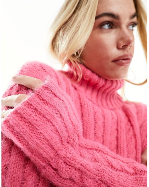 Bershka Pink Chunky Cable Knit Jumper