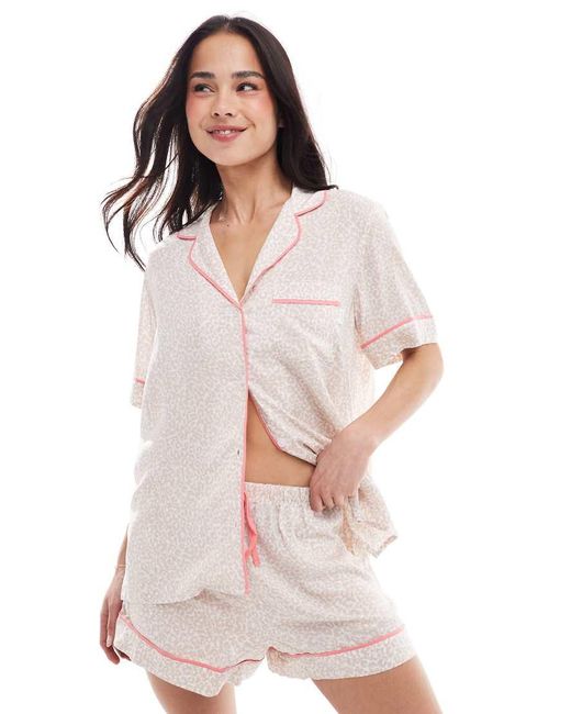 DKNY White Breezing Through Short Sleeve Notch Top & Boxer Sleep Set