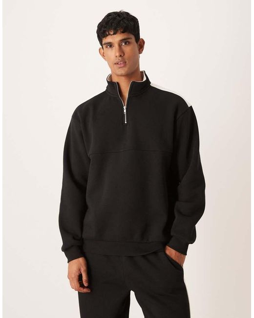 ASOS Black Co-ord Relaxed Quarter Zip Funnel Neck Sweatshirt With Cut And Sew Panel for men