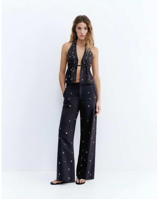 Top Allacciato Al Collo Con Occhielli di Pull&Bear in Blue