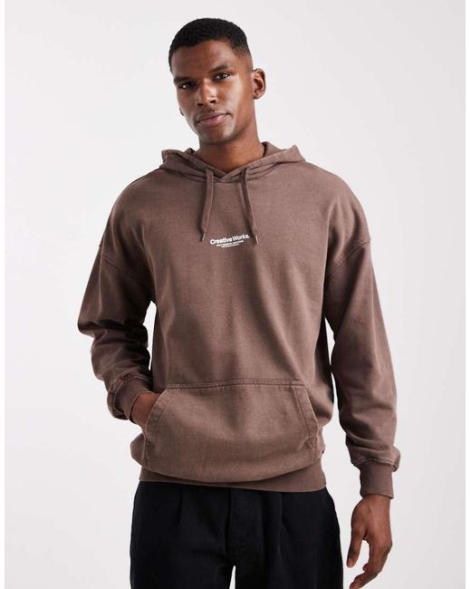 Felpa Con Cappuccio Scuro Con Stampa "Creative Works" di Only & Sons in Brown da Uomo