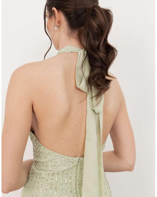Maya White Linear Embellishment Halter Neck Maxi Dress