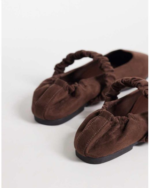 ASOS Brown Lira Scrunch Detail Mary Jane Ballets