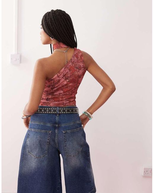 Reclaimed Vintage Red One Shoulder Scarf Top