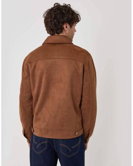 Threadbare Brown Faux Suede Collared Jacket for men