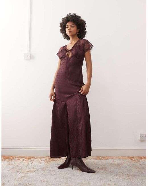 Reclaimed Vintage Purple Maxi Day Dress With Lace Inserts