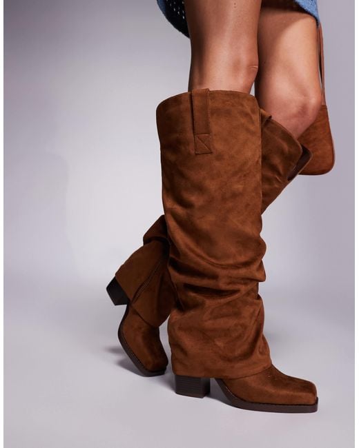 Simmi london - kalvin - bottes montantes larges style western en daim avec détail rabattu - fauve SIMMI en coloris Brown