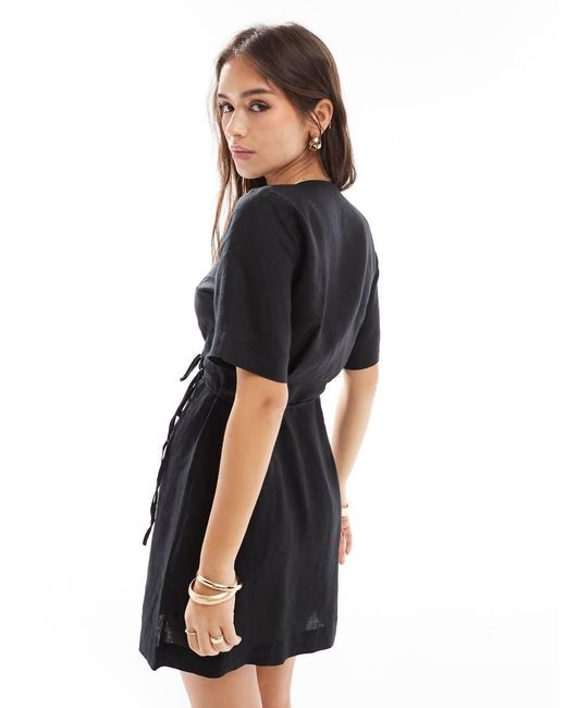 & Other Stories Linen Wrap Mini Dress in Black | Lyst UK
