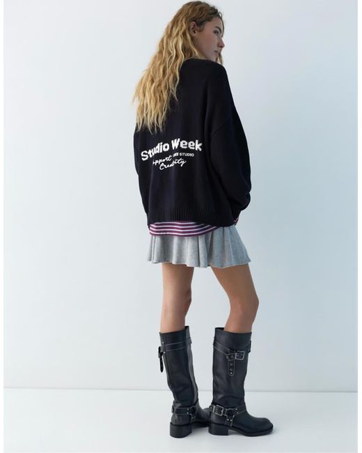 Pull&Bear Blue Embroidered Front Jumper