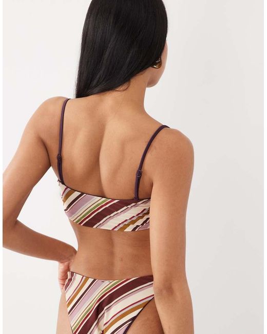 ASOS Brown Susie Sue Striped Reversible Crop Bikini Top With Resin Bead