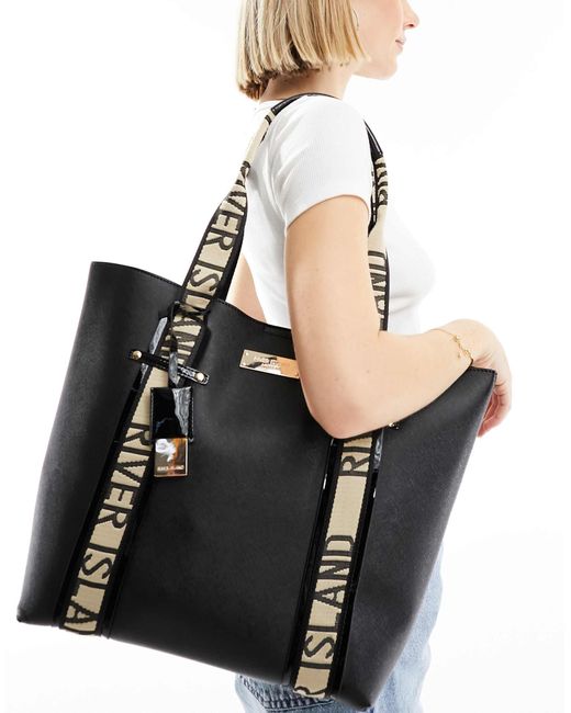 River Island Black Contrast Strap Shopper