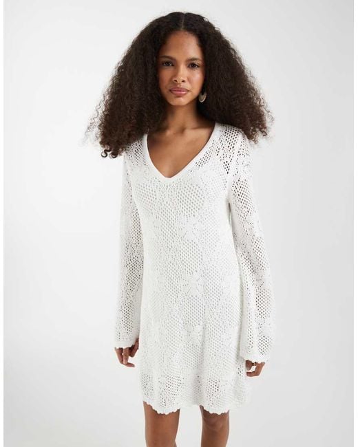 Gap White V-Neck Pointelle Mini Dress