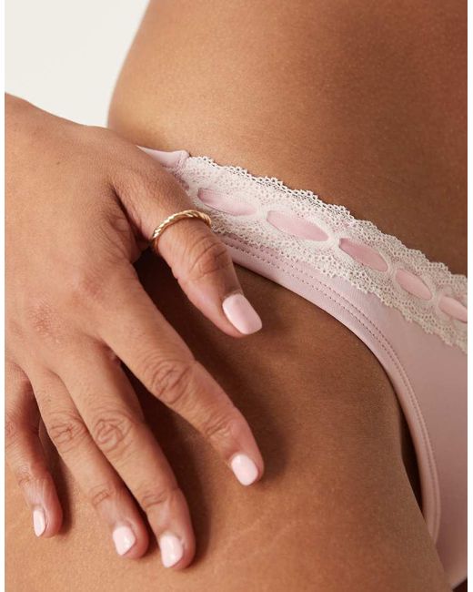 Peek & Beau Brown High Leg Bikini Bottoms With Cream Lace Trim