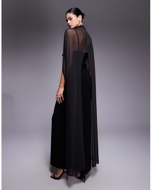 ASOS exaggerated Cape Maxi Dress in Black | Lyst