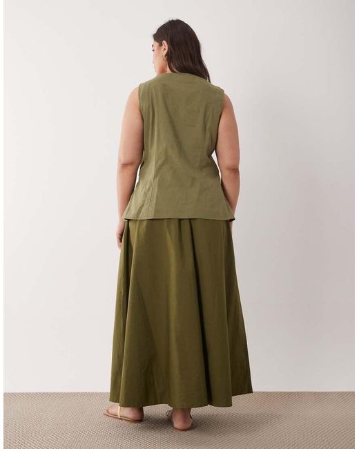 ASOS Green Asos Design Curve Linen Blend Waistcoat Maxi Dress With Poplin Skirt