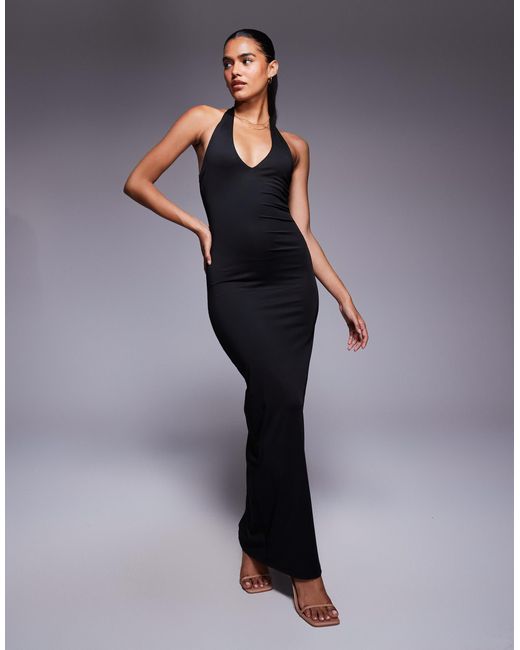 Princess Polly Blue Spicy Bodycon Halterneck Plunge Maxi Dress