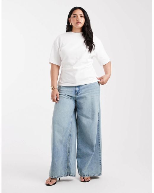 ASOS Blue Asos Design Curve High Waist Wide Leg Jeans