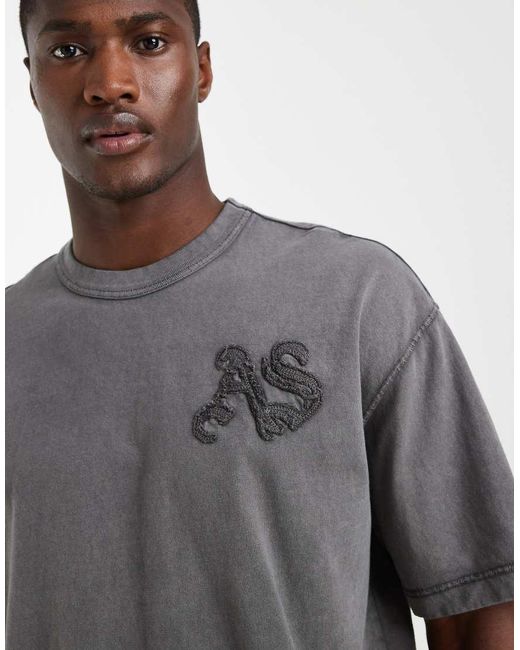 AllSaints Gray Insigna Embroidered Large Logo T-shirt for men