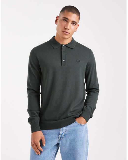 Fred Perry Gray Knitted Polo Jumper for men