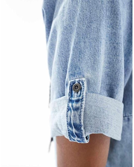 Noisy May Blue Rolled Sleeve Denim Mini Dress