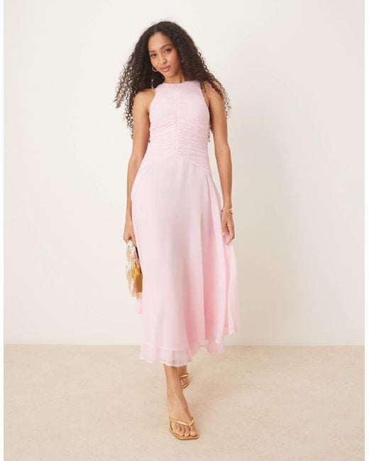 ruched drop waist maxi dress AMAYA – Dusty Pink Karandi Silk Pakistani Dress with Embroidery Shirt & Pants / XL / Scarf main image 1